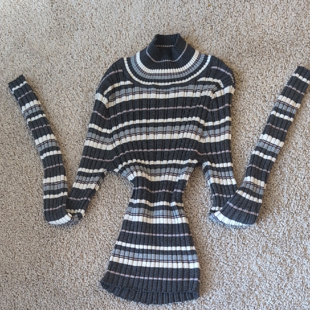 Pink Republic Black and White Striped Turtleneck Sweater
